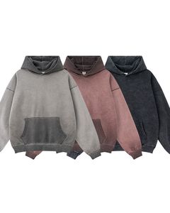 Sweat-shirt à capuche oversize pour homme, couleur unie, manches classiques, 100% coton molletonné, coupe délavée, style hiver, poche, 300g - Product Image 4