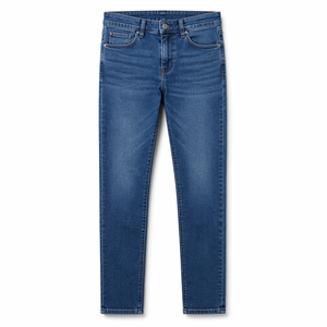 Jean en denim taille haute à jambe large, délavé bleu clair, en coton, coupe décontractée, style printemps, pour homme - Product Image 4