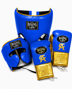 No Boxing No Life, ensemble d'équipement de boxe professionnel en cuir avec gants à lacets dorés, casque de boxe pour adultes, équipement de boxe personnalisable - Product Image 1