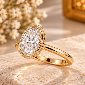 Bague en moissanite de luxe à taille ovale en or massif 14 carats, bague de fiançailles d'inspiration vintage pour elle - Product Image 3