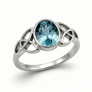 Anillo de Nudo Celta con Topacio Azul, Plata de Ley 925, Hecho a Mano, con Gema Ovalada Natural en Engaste de Bisel, Unisex, Joyería de Piedra de Nacimiento de Diciembre - Product Image 5