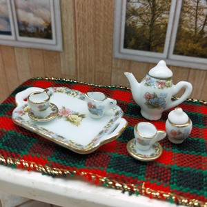 Juego de té de cerámica en miniatura 1:12, vajilla floral pintada a mano para casa de muñecas, juguete para decoración del hogar, para mayores de 14 años - Product Image 2