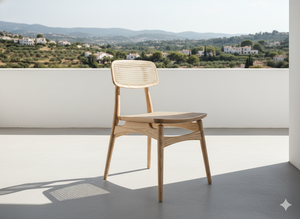 Chaise de salle à manger nordique en bois avec assise tressée, mobilier de restaurant, sièges modernes pour salle à manger - Product Image 2