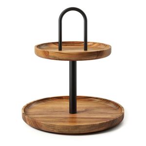 Round Two Tier Wooden <b>Cake</b> Stand For Serving Cupcakes Desserts Snacks At <b>Wedding</b> Birthday Party Events - Product Image 2