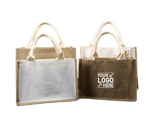 Vente en gros de sacs à provisions en lin avec logo imprimé personnalisé sac à main en jute portable réutilisable durable et résistant à l'eau sac à main vierge en lin - Product Image 1