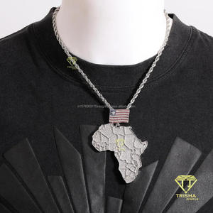 Designer Africa <b>Map</b> Pendant Necklace in 925 Sterling Silver with Hand Set Moissanite Diamonds Streetwear Jewelry - Product Image 2
