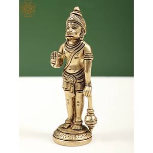 Estatua de Hanuman de latón de 5 pulgadas hecha a mano pequeña escultura de bendición hecha en India - Product Image 3