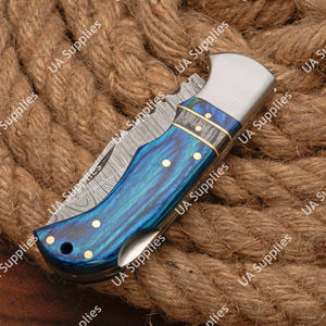 Couteau pliant haut de gamme en acier Damas avec talon en acier et manche ergonomique en bois exotique – Idéal pour la chasse, le camping, la pêche et l'usage quotidien (EDC) – Vente en gros - Product Image 5