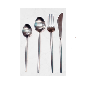 Ensemble de couverts en acier inoxydable de luxe à poignée cylindrique polie miroir, 4 pièces, couteau, fourchette, cuillère, passe au lave-vaisselle, moderne et minimaliste - Product Image 1