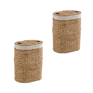 Cesto para la ropa sucia de jacinto de agua de color natural, doble ovalado, con tapa, cesta de 2 compartimentos con forro de algodón para baño, Vietnam - Product Image 2