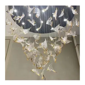 Ginkgo Biloba Glass Hanging Lamp Customer Made Ceiling Hanging Leaf Chandeliers for Hotel Lobby Hall Stairs