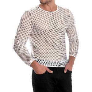 Chemises personnalisées à manches longues et col rond en maille transparente blanches, respirantes, en polyester, pour entraînement musculaire, style résille - Product Image 2
