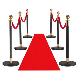 Ensemble de 6 barrières de contrôle de foule pour tapis rouge avec poteaux en acier inoxydable doré et cordes en velours rouge - Product Image 1