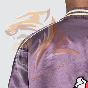 High Quality Custom Logo Men's Satin Jacket Custom Logo Printed Canvas Streetwear <b>Stand</b> Collar Satin Jacket For Men - Product Image 6