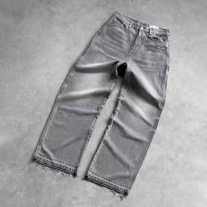 Jeans de Hombre de Fabricante OEM, Estilo Vintage, Lavado, Corte Recto, Pierna Ancha, Dobladillo Deshilachado, Jeans Casuales Holgados - Product Image 4
