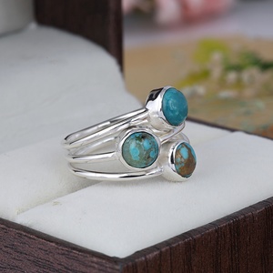 <b>Turquoise</b> Triple Cabochon 925 Silver <b>Ring</b> Boho Geometric Gemstone Statement <b>Ring</b> Unisex Everyday Wear - Product Image 2
