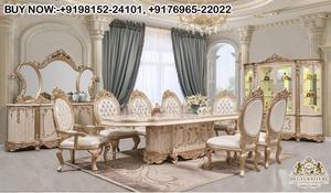 Collection de meubles de salle à manger sculptés du Palais Impérial, table à manger sculptée en feuille d'or majestueuse, ensemble de salle à manger classique européen, USA - Product Image 2