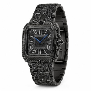 Luxury Women's Stainless Steel Rectangle <b>Watch</b> Analog Quartz Rhinestone Dial <b>Black</b> Band - Product Image 4