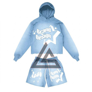 Diseña tu Propio Conjunto de Sudadera con Capucha y Pantalones Cortos Personalizados de Marca Propia, Nueva Colección 2026, Conjunto de Sudadera con Capucha y Pantalones Deportivos, Traje Deportivo con Efecto Lavado Ácido para Hombre - Product Image 4