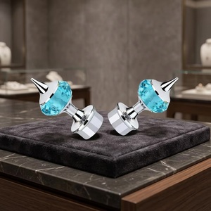 Modern Aqua Crystal <b>Curtain</b> Finials with Silver Metal Base and Cone Top Design - Product Image 4