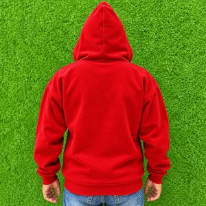 Sudadera con capucha roja de terciopelo para hombre, estilo urbano, diseño personalizado estampado, corte regular, para otoño. - Product Image 2