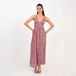 <b>Boho</b> V-neck Maxi <b>Dress</b> Geometric Print Sleeveless Loose Fit Asymmetrical Hem <b>Summer</b> Casual Wear - Product Image 1