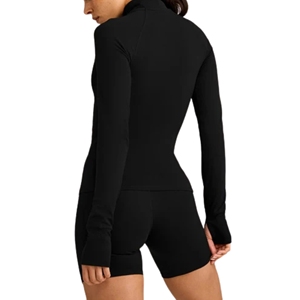 Chaqueta deportiva de yoga para mujer, corte ajustado, con cremallera completa, orificios para los pulgares, cuello alto, para correr, moldeadora, transpirable, para gimnasio y entrenamiento. - Product Image 2