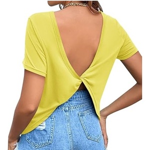 Top corto liso color granate de verano, camiseta de media manga, ropa exterior sexy para primavera y verano, blusa sin espalda hueca para playa y natación - Product Image 6