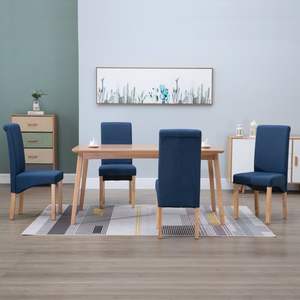 Juego de 4 Sillas de Comedor de Tela Azul y Madera, Diseño Ergonómico Mediano - Product Image 1