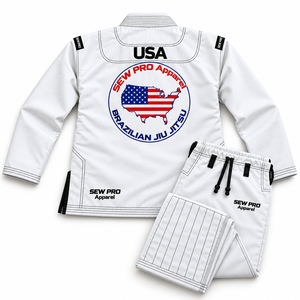Uniforme de Jiu Jitsu SEW PRO Personalizado con Bordado de Mapa de Bandera Nacional, Chaqueta de Algodón y Poliéster de 320, 350, 450 GSM, Pantalones de 10 oz - Product Image 1