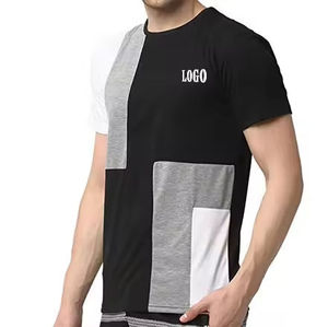 Hot Selling Men's Cotton Patchwork T-Shirt <b>Set</b> Color Blocking Crew Neck Casual Summer Shorts Breathable <b>Knitted</b> Style Bulk Order - Product Image 3