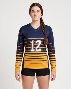 High Quality Custom <b>Striped</b> Volleyball Uniform Women Long Sleeve V-neck Team Sports Jersey Soft & Comfortable - Product Image 4