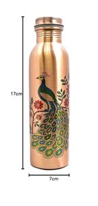 ขวดน้ำทองแดงลายยูนิคเพ้นท์มือรูปนกยูง ทรงกลม ป้องกันการรั่วซึม เหมาะสำหรับการเดินทาง ลวดลายสัตว์แบบตะวันออก ใช้ได้ทุกวัน - Product Image 4