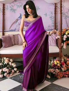 Trendy Purple Satin Silk <b>Saree</b> with Thread and Sequence Work Wedding Party Wear <b>Saree</b> <b>Women</b> Regular Fit Indian <b>Women</b> Wear <b>Saree</b> - Product Image 1