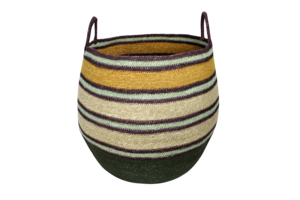Handwoven Storage <b>Basket</b> with Handles Multi-Color Striped <b>Plant</b> Fiber Bowl Folk Art Style <b>for</b> Home Organizing - Product Image 2
