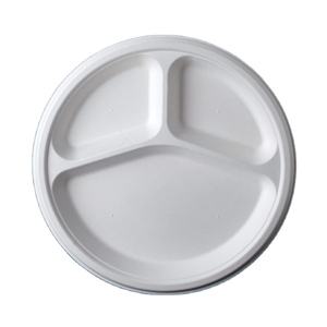 Plateau de repas jetable en bagasse 3 CP Plateau rond en bagasse de canne à sucre fabriqué en Inde pour les mariages de fête-Assiettes écologiques - Product Image 2