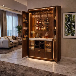 Gabinete de Almacenamiento de Lujo en Teca y Terciopelo Argmac, Construcción de Madera Sólida con Puertas de Panel Plano con Diseño Acanalado, Ecológico, Tres Compartimentos - Product Image 1