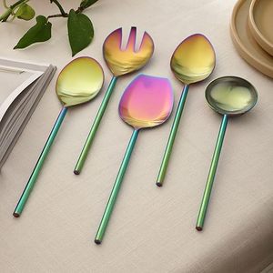 Juego de Cucharas para Servir Modernas con Diseño de Arcoíris, Mango Largo, Acabado Espejo, Utensilios Metálicos para Fiestas y Mesa - Product Image 1