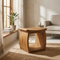 Tabouret en teck massif fait main de style scandinave moderne Dewa, finition naturelle, banc stable, mobilier de maison, salon, vente en gros