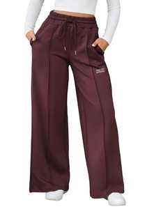 ONETEN APPARELS Pantalon de jogging décontracté pour homme en polyester marron, mi-lourd, coupe large, taille élastique avec cordon de serrage et poches latérales - Product Image 3