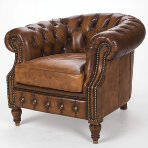 Vintage Brown Leather Chesterfield Single Sofa <b>with</b> Rolled Arms Classic Loveseat for Living Room Office - Product Image 1