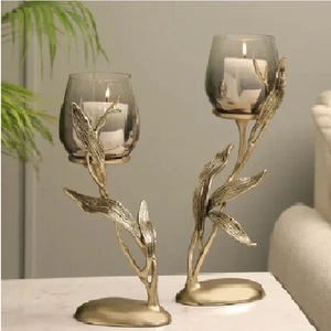 Antique Fancy Metal Candle Stand With Flower Top And Tiered <b>Holders</b> For Home Decoration - Product Image 2