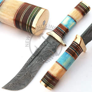 Cuchillo Bowie de Acero de Damasco Hecho a Mano de 12 Pulgadas, Edición Nueva, Cuchillo de Hoja Fija para Caza al Aire Libre, Mango de Hueso de Camello, para Camping - Product Image 2