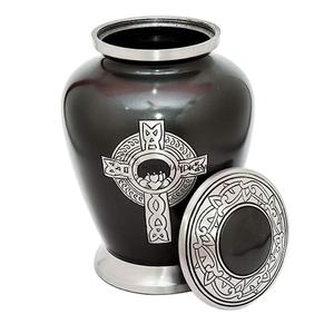 Urne funéraire artisanale en argent avec feuille florale dorée, pour cendres d'adultes, fournitures funéraires, artisanat, urnes métalliques pour cendres commémoratives, prix abordable - Product Image 1