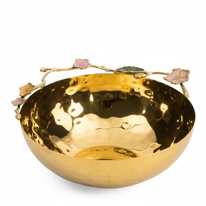 Tazón de Servir de Metal Moderno y Lujoso al por Mayor con Asa de Flor Dorada, Vajilla Ecológica para Eventos de Boda y Uso Doméstico - Product Image 1