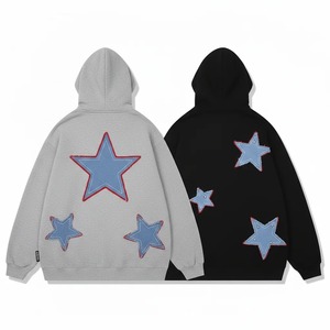 Cardigan en coton respirant 100 % pour homme, style américain, col en V, coupe ample, motif étoile brodé, avec poche, pour l'automne - Product Image 6