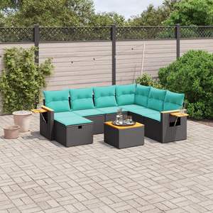 Set di divani da giardino in polyrattan nero da 8 pezzi con cuscini, eleganti mobili da esterno - Product Image 1