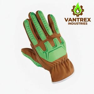 Guantes de Trabajo de Cuero Marrón y Verde con Dedos Texturizados, Antideslizantes, con Muñequera Elástica, Guantes de Seguridad de Uso General - Product Image 4