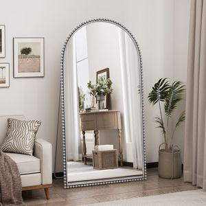 Specchio a Figura Intera in Ferro Argentato Stile Retrò con Piedini di Supporto per Soggiorno o Camera da Letto - Product Image 1