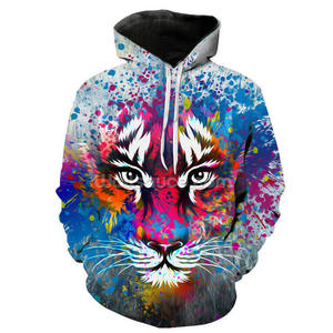 White Tiger Print <b>Animal</b> <b>Pattern</b> Casual Winter Wear Regular Fit <b>Knitted</b> Polyester Hoodie - Product Image 5